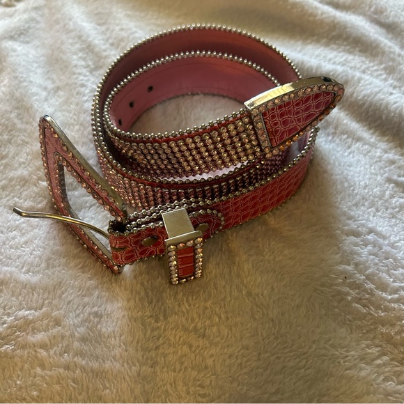Western Style S/M Pink Rhinestone Embellished Belt Cowgirl Rodeo Leather - Picture 12 of 14